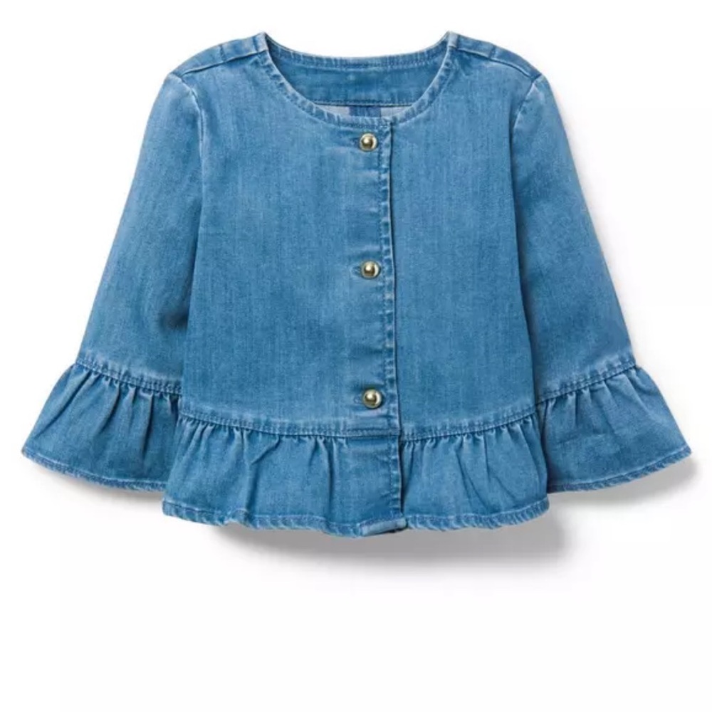 • Janie and Jack • Girls Chambray Ruffle Jean Jacket
Blue 3-4